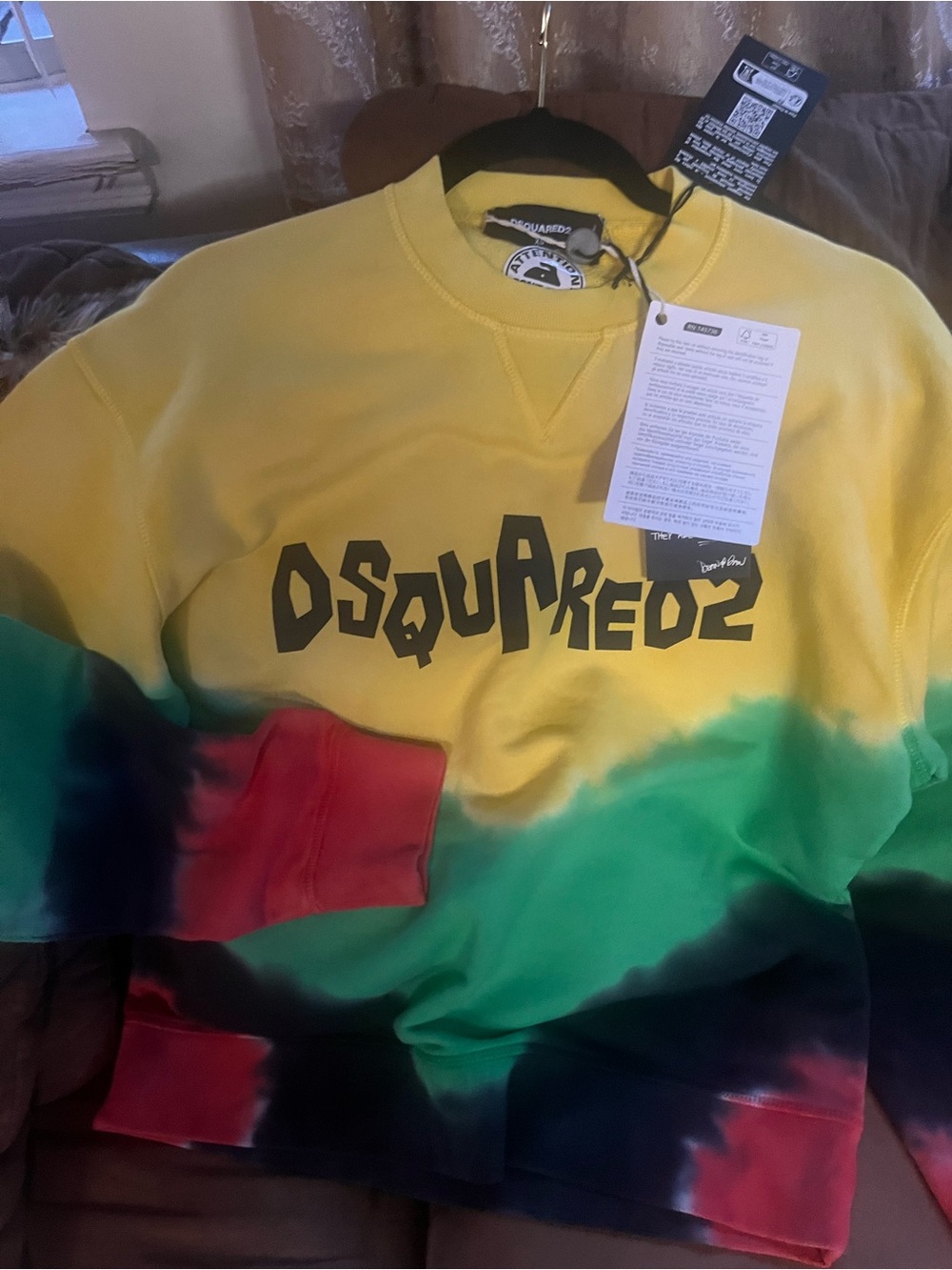DSQUARED2 Yellow, Green, Red & Navy Tie-Dye Crewneck Sweatshirt